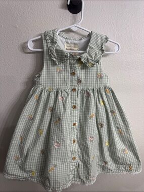 Happily Grey Girls' Green Gingham Embroidered Dress